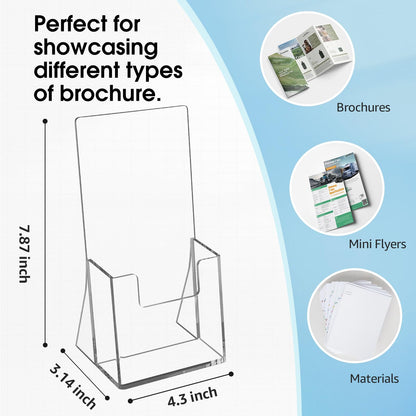 MaxGear Acrylic Brochure Holder 4 Inch, Clear Plastic Countertop Literature Holders, Trifold Flyer Display Stand for Pamphlets, Booklets, Magazines, Menus, Multi Purpose Organizer For Office, 2 Pack