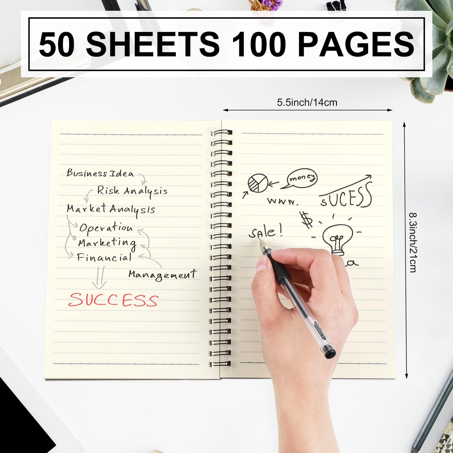 Yahenda 108 Pcs Spiral Notebook Bulk A5 Journal Lined 8.3'' x 5.5'' Writing Composition Paper Small Notepad Subject Notebook for Students Office Business Back to School Supplies (Black)