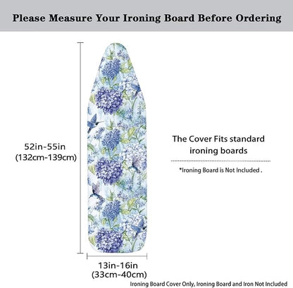 Hummingbird Hydrangea Ironing Board Cover Large Floral Extra Wide Table Top