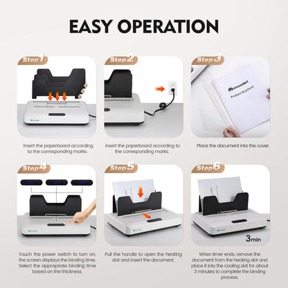 Mxmoonant Thermal Binding Machine PRO 500 Sheets, Instant Use|Digital Touch Panel|Air Cooling|Microwave Vibration, Electric Binder for A3(Short Edge)/A4/A5 Documents, Reports, Magazines, Scripts 110V