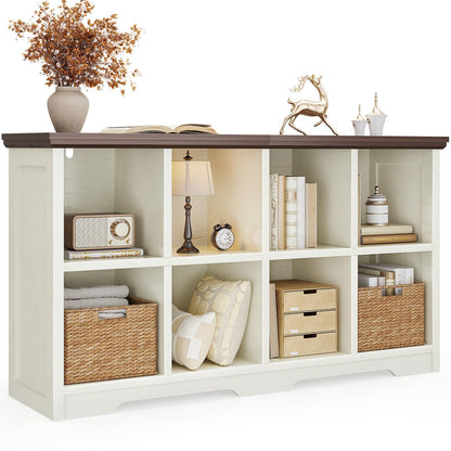 OffiGo 8 Cube Organizer Bookcase, Modern Farmhouse Open Shelf for Storage Bins & Decor, Display Bookshelf Console Closet for Living Room, Bedroom, Home Office, Walnut+White