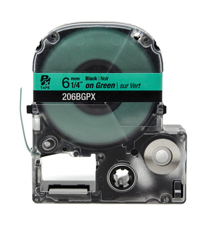 Epson LABELWORKS 206BGPX Genuine PET (Polyester) Tape Cartridge - Black on Green Label Maker Tape - 1/4" (6MM) Wide, 30'