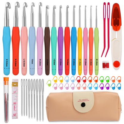 Mayboos 14 Sizes Crochet Hook Set, Large Crochet Hooks Yarn Needle Kits Knitting Needles with Ergonomic Handles for Beginners