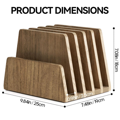 KIRIGEN Wooden Desk Mail Organizer, 5-Slot File Holder and Letter Sorter for Mail, Folders, Bills, Papers, Notebooks, Home Office, Classroom, Countertop, No Assembly, Brown 5KWJJ-DBR