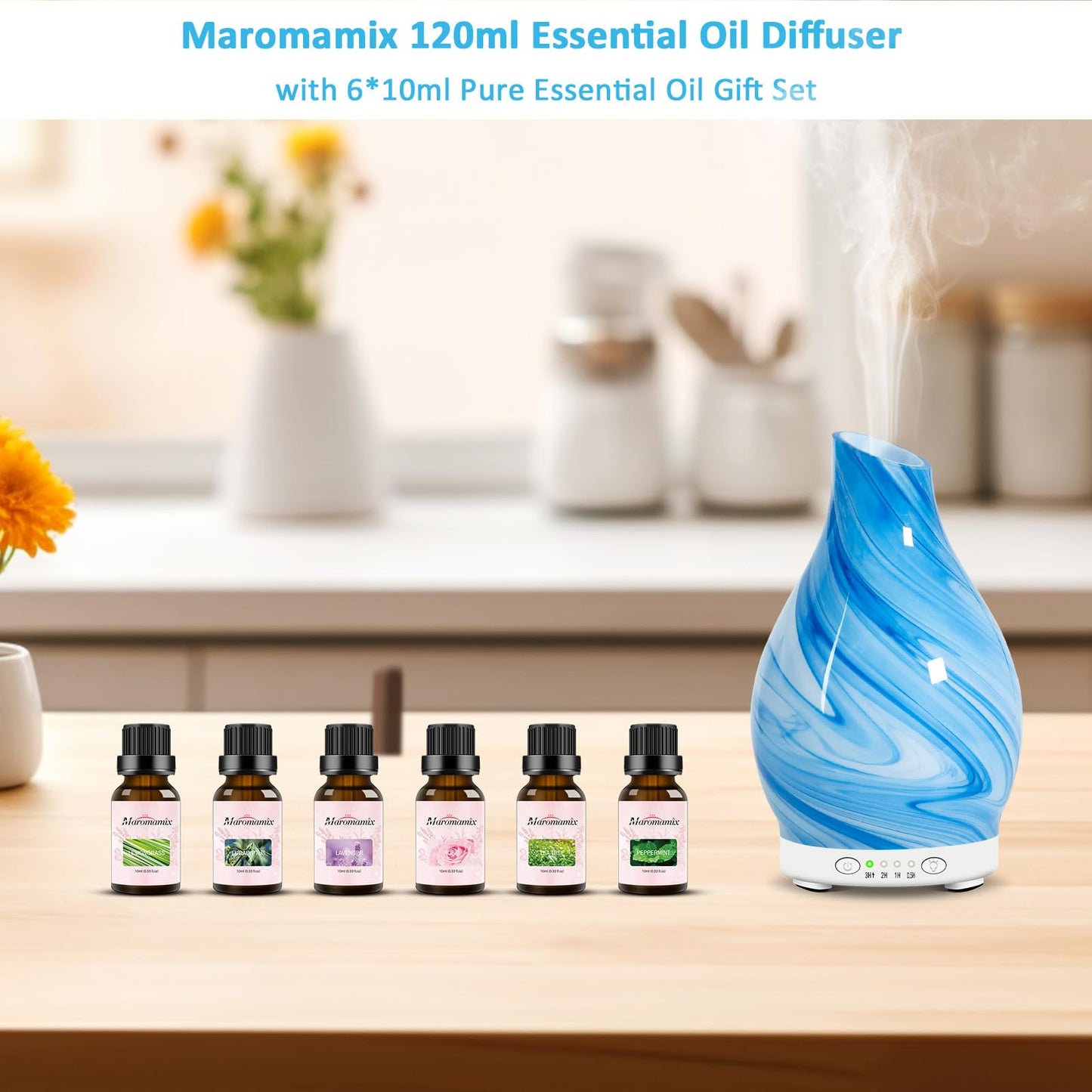 Essential Oil Diffuser 120ML Glass Ultrasonic Aromatherapy Oil Diffuser-Aroma Humidifier Glass Diffuser,7 Color Changing Light Waterless Auto-Off-Ultra-Quiet for Sleeping Yoga Home Office and Spa