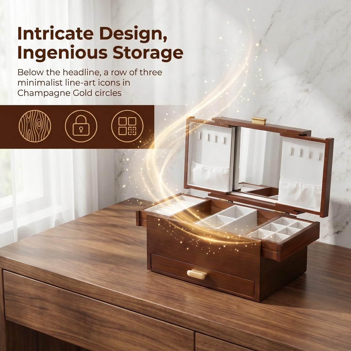 FMYSUSUXY Jewelry Box Solid Wood Jewelry Box Jewelry Ring Necklace Watches Earrings And Other Multi-style Storage Organizer Girl Wife Mother Gifts