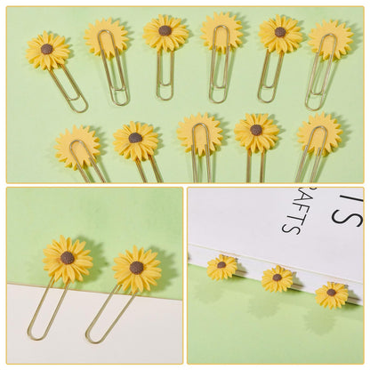 CONCHLERY 40 Pcs Daisy Flower Paper Clips Bookmark Paperclips Bookmark with Resin Flower Note Clips Book Markers for Office Home Bookworm Use, Golden