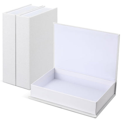 Tioncy 3 Pcs Fake Book Box Neutral Linen Book Box Decorative Faux Prop Storage for Farmhouse Home Decor shelf Table Card Photo DIY Keepsake Gift(8.6 x 6.1 x 1.8 Inch,White)