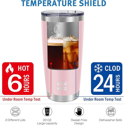 WETOWETO 20oz Tumbler, Stainless Steel Vacuum Insulated Water Coffee Tumbler Cup, Double Wall Powder Coated Spill-Proof Travel Mug Thermal Cup for Home Outdoor (Ice Pink, 1 Pack)