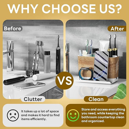 Bathroom Organizers and Storage 6 Slots Wood Grain Electric Toothbrush Holders