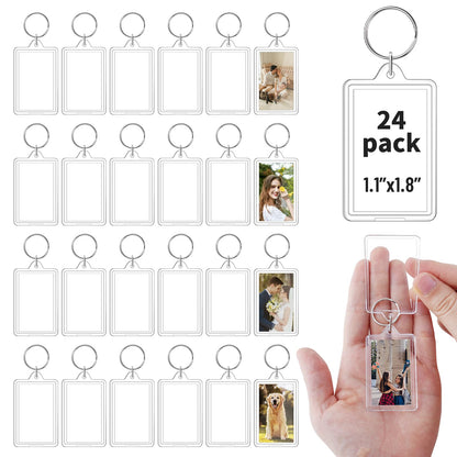 ZJJZGYXINTAI 24 Pcs Photo Keychain 1.8 x 1.1 in, Acrylic Clear Picture Keychain, Photo Insert Keychain, Blank Picture Frame Keyring for DIY Craft Personalised Favor Graduation Gift