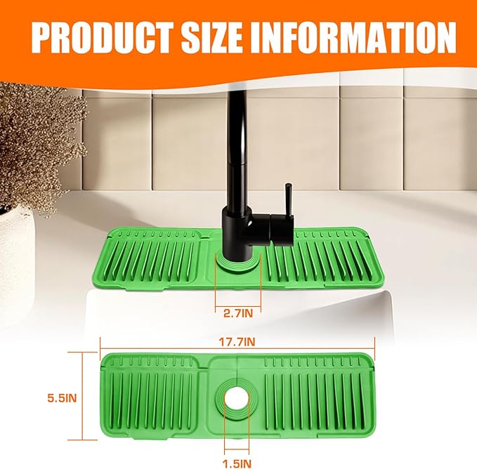 17.7" Green Button Style Faucet Drip Catcher – Silicone Faucet Mat