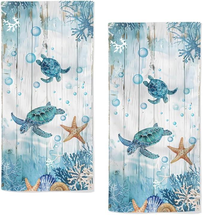 Sea Turtle Hand Towels Set of 2 Breathable Ocean Beach Hand Towels Highly