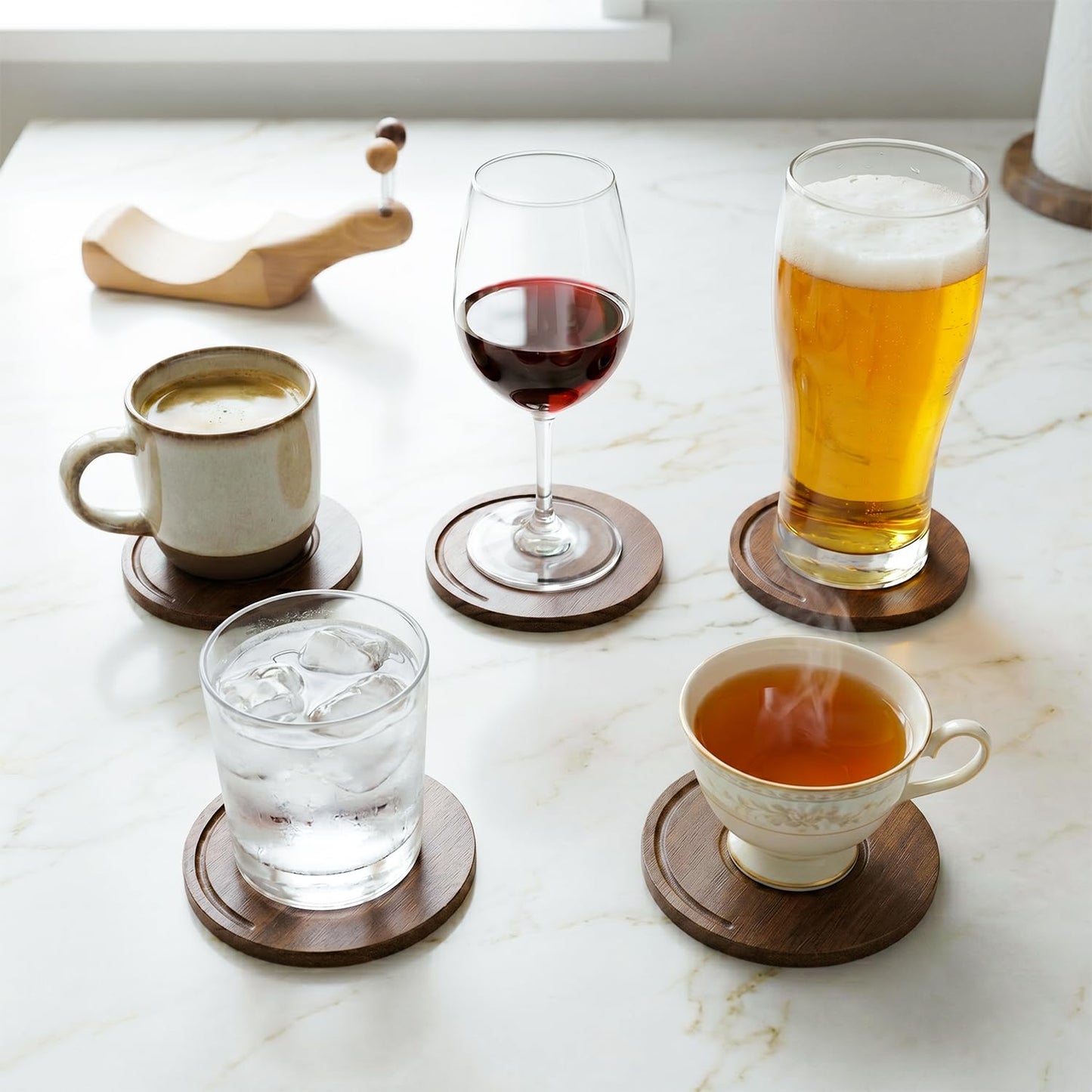 Snail Wooden Coaster Set - 6-Piece Handcrafted Walnut Drink Coasters with Magnetic & Holder - Rustic Table Decor for Home Bar, Cabin, Coffee Table & Housewarming Gifts