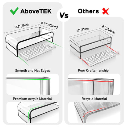 AboveTEK 2-Tier Acrylic Monitor Stand, Computer Riser for Home Office, Clear Monitor Riser for Keyboard Storage, 18.9" x 8.7" Multi Monitor Desk Stand for iMac Multi-Media Laptop Printer TV