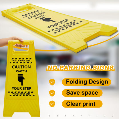 Amylove 3 Pcs Caution Watch Your Step Sign, 24" Height, Safety Bright Yellow Double Sided Floor Heavy Duty A-shaped Frame Design Plastic Warning Caution Sign for Home Yard Outdoor Wet Floor Step