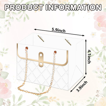 Whaline 6 Pcs White Paper Flower Bags with Metal Chain Bouquet Storage Bucket Florist Boxes Flower Wrapping Basket Handbags for Mother's Day Wedding Birthday Party Gift Supplies