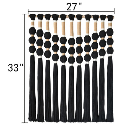 Macrame Wall Hanging Boho Wall Decor Black Fiber Yarn Wall Art Handmade Cotton Spherical Knot for Living Room Bedroom Nursery Office Home Decor27" W x 33" L