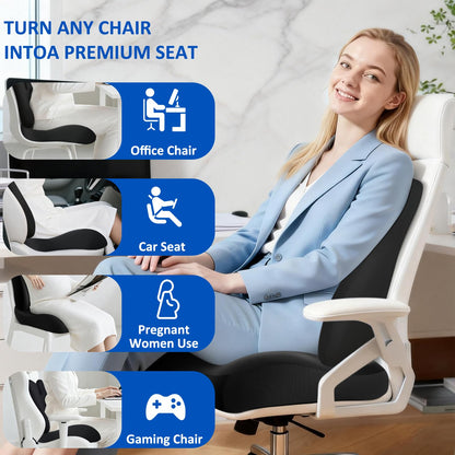 JIPORIER Lumbar Support Pillow for Office Chair,Seat Cushion with Back Support,Office Chair Cushion for Tailbone Pain,Sciatica and Hemorrhoid Relief (Black)