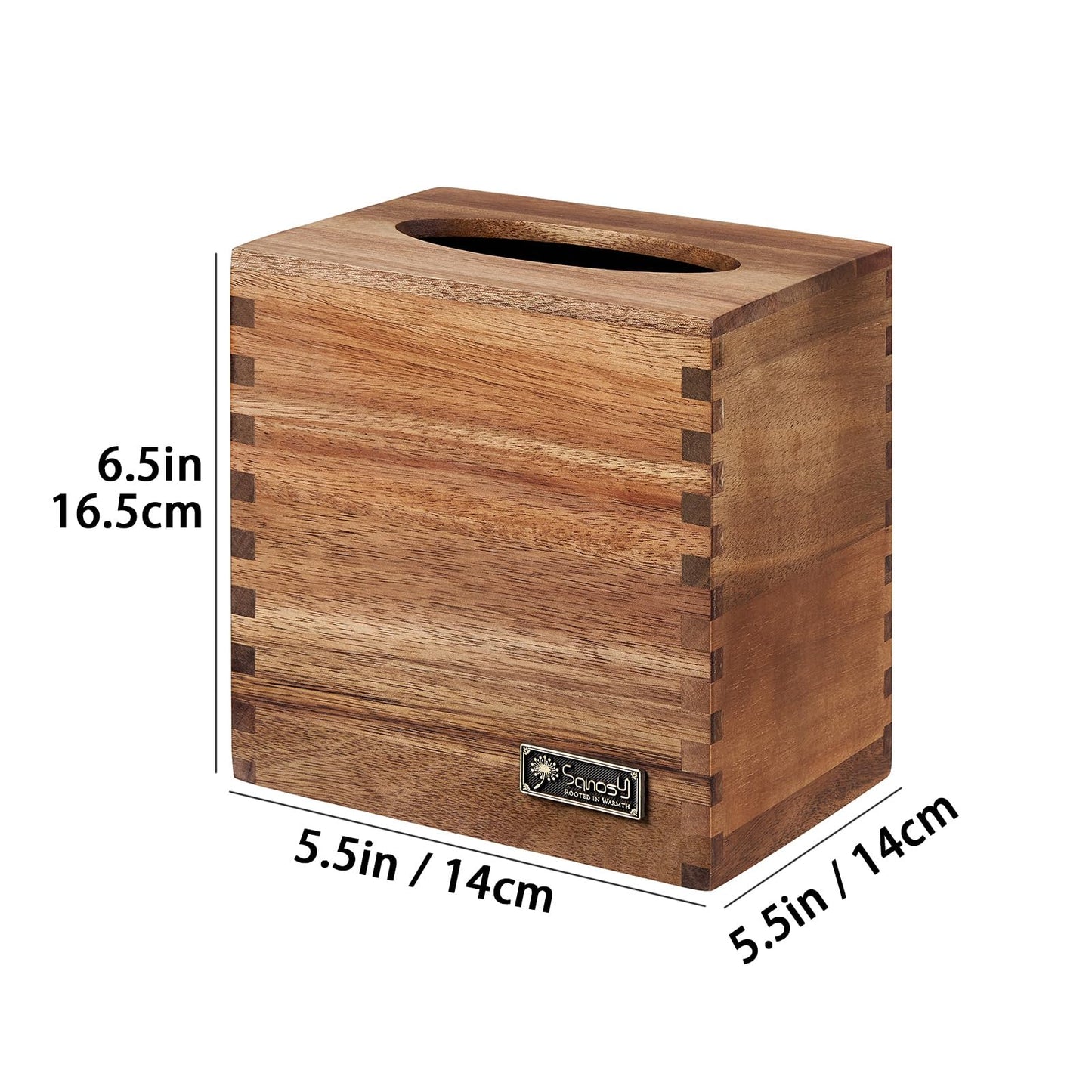 SANOSY Acacia Wood Tissue Box Cover and Holder for Kleenex, Rectangle, and Cube Boxes, Decorative Facial Cube Organizer for Modern Farmhouse Decor on Tabletop, Nightstand, Bathroom, Office.