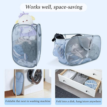 Extra Large Mesh Pop Up Laundry Hamper 2 Pack, 100L Foldable Laundry Baskets