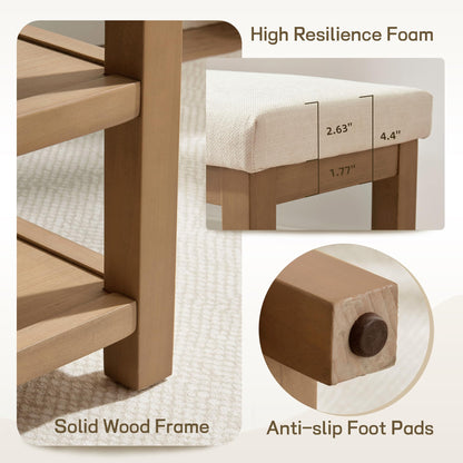 Zihanhome 2 Tier Shoe Rack Bench with Cushion, Solid Wood Shoe Benches, Mid-Century Modern Shoe Storage Bench for Entryway, Hallway, Living Room, Closet, Front Door Entrance, (Beige, 31.5")
