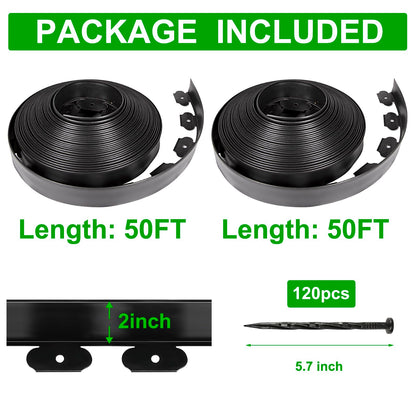 JERIA 2 Inch Tall 100 FT Garden Edging Kit with 120pcs Spikes, Plastic Edging for Landscaping