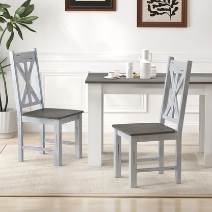Giantex Retro Wooden Dining Chairs Set of 2, Farmhouse Kitchen Chairs w/Rubber Wood Frame, Elegant Hollowed Backrest, Armless Dining Room Chairs, Rustic Side Chairs for Restaurant, Living Room, Grey