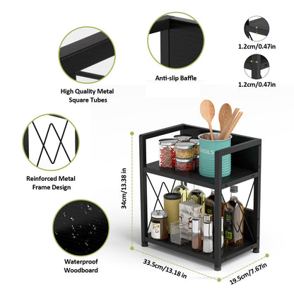 Aduanbang Coffee Bar Accessories Organizer, Seasoning Organizer, 2 Tier Wooden Kitchen Counter Shelf, Coffee Organizer Station for Countertop, Coffee Condiment Rack for Mugs, Cups, Cream, Syrup