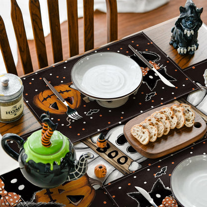 Artoid Mode Polka Dot Ghost Pumpkin Cat Boo Halloween Placemats Set of 6, 12x18 Inch Seasonal Fall Table Mats for Party Kitchen Dining Decoration