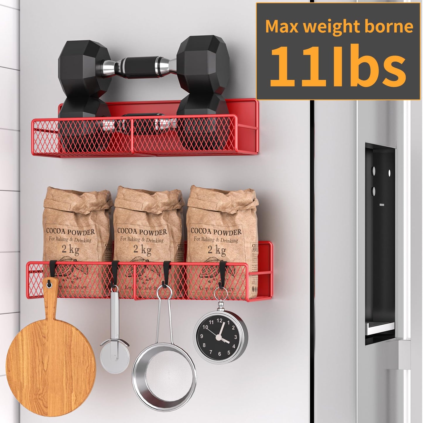 Magnetic Spice Rack for Refrigerator, 6 Pack 100% Metal Strong Magnet Shelf, Space Saving Spice Organizer, Home Kitchen Laundry Room Storage Organization W/ Paper Towel Holder, Utensils Racks (Grey)