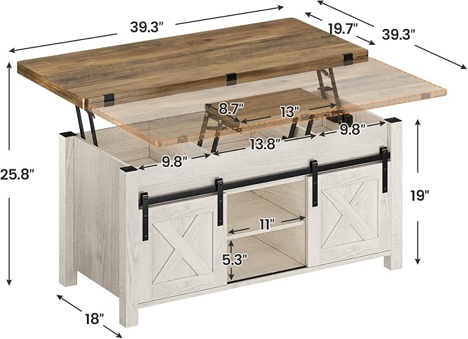 SEDETA Lift Top Coffee Table, 4 in 1 Multi-Function Convertible Coffee Tables with Storage and Hidden Compartment, Farmhouse Coffee Table Converts to Dining Table for Living Room, Brown Top
