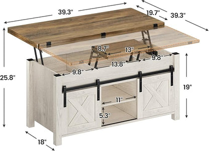 SEDETA Lift Top Coffee Table, 4 in 1 Multi-Function Convertible Coffee Tables with Storage and Hidden Compartment, Farmhouse Coffee Table Converts to Dining Table for Living Room, Brown Top