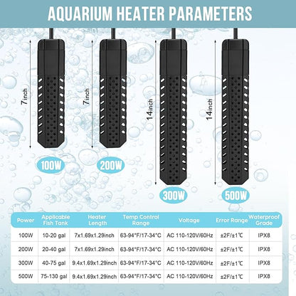 Aquarium Heater 500W, Fish Tank Heater with High-Temperature Protection and Turtle Tank Heater with Automatic Power-Off When Leaving Seawater or Freshwater.