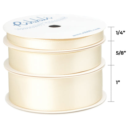 Ribbli 3 Rolls Ivory Satin Ribbon Double Faced,Total 30 Yards,(1/4 Inch x 10-Yard,5/8 Inch x 10-Yard,1 Inch x 10-Yard),Satin Ribbon Use for Bows Bouquet,Gift Wrapping,Baby Shower,Wedding Decoration