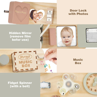 Joyreal Large Wooden Busy Board for Toddlers with Foldable Stand, 16-in-1 Montessori Sensory Toys Activity Learning Board with Music Box, Educational Gift for 1 2 3 Year Old Boys Girls