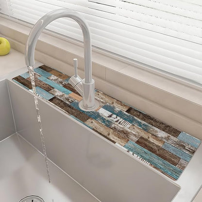 24" X 5.5" Kitchen Sink Splash Guard Faucet Mat Wood Grain Super Absorbent Fast