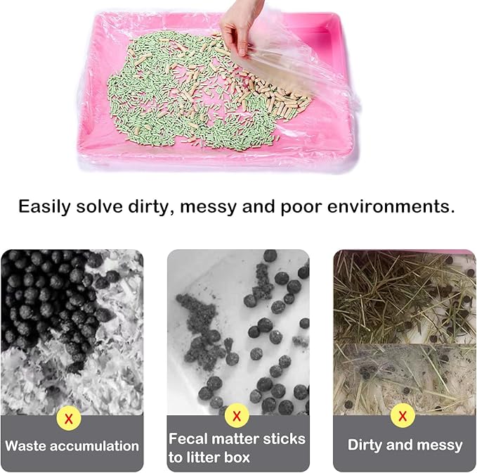 Small Animal Cage Liners Disposable, 50 PCS Large Rabbit Cage Tray Liner Pet Litter Pan Bags Plastic Film Cover for Guinea Pig Bunny Bird Chinchilla Hedgehog (Medium)