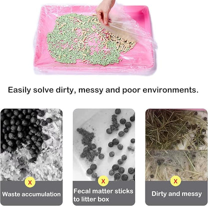Small Animal Cage Liners Disposable, 50 PCS Large Rabbit Cage Tray Liner Pet Litter Pan Bags Plastic Film Cover for Guinea Pig Bunny Bird Chinchilla Hedgehog (Medium)
