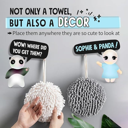 Sophie & Panda Fuzzy Ball Towel White and Gray