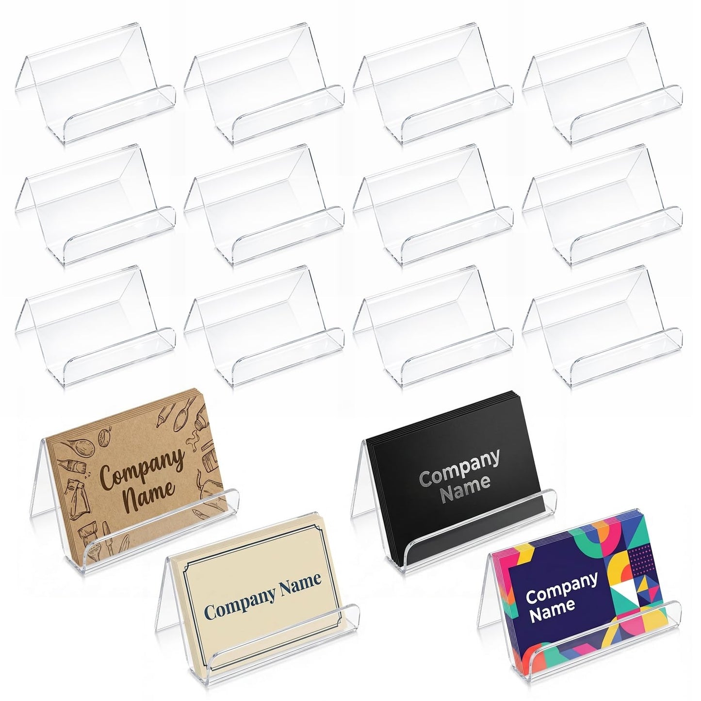 AOZUO 16 Pack Acrylic Business Card Holder for Desk, Business Card Display Stand Clear Desktop Business Name Card Holders Capacity 60 Cards