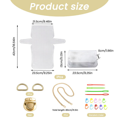 Wzttdm DIY Knitting Crochet Bags Kit, 8.7x4.9 Inch Blank Needlepoint Canvas Sheets, Mesh Plastic Canvas Bag Kit for Handmade Bag Making Acrylic Yarn Crafting Projects