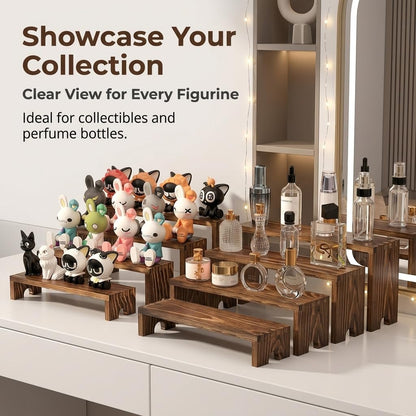 FUSHITON 8Pcs Wooden Display Risers Set, Solid Wood Tiered Stand for Perfumes, Jewellery, Collectibles, Cosmetics, Cupcakes and Party Food Display