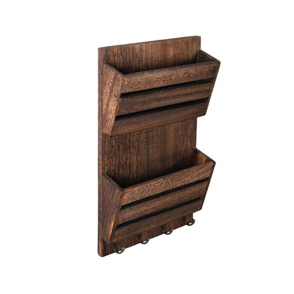 MOOACE Mail Organizer Wall Mount with Key Hooks, 2-Slot Wood Mail and Key Holder, Wall File Organizer Office Letter Folder Accessories Organizer Home Farmhouse Decor
