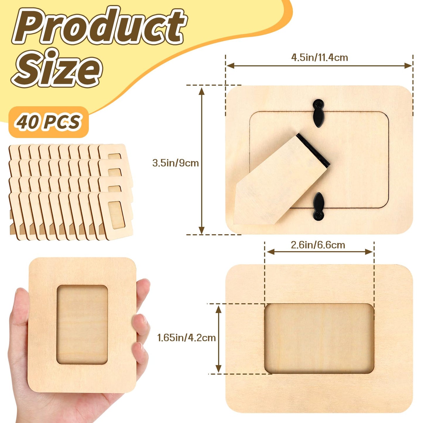VOKOY 40 Pack Small Wooden Picture Frames for Crafts, 2" x 3" Photos DIY Wood Picture Frame Mini Unfinished Standing Photo Frames Crafts Wood Decorate for Father's Day Wedding Party Gifts
