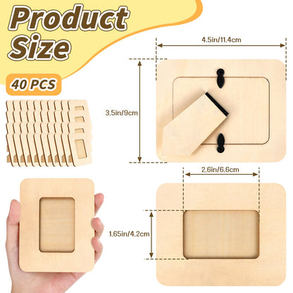 VOKOY 40 Pack Small Wooden Picture Frames for Crafts, 2" x 3" Photos DIY Wood Picture Frame Mini Unfinished Standing Photo Frames Crafts Wood Decorate for Father's Day Wedding Party Gifts