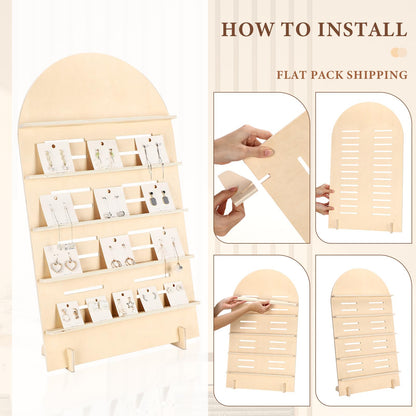 DoubleFill 1 Pcs 5 Tier Wooden Earring Display for Vendor Arch Jewelry Display Stand Rack with Adjustable Height for Retail Selling (Wood Color)