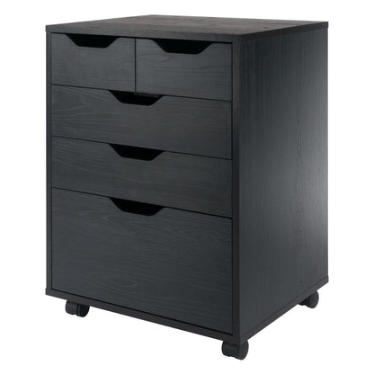 Winsome Halifax Mobile Storage Cabinet with 5 Drawers in Black, Stylish & Functional Home Storage Cabinet for Filing, Kitchen Organization, Moveable Furniture for Office, Dorms, Apartments