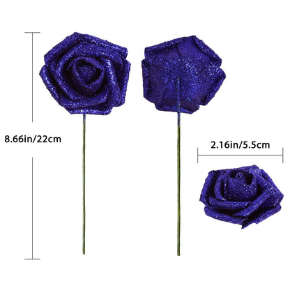 ICBOX Glitter Foam Roses 30 PCS Royal Blue Roses Artificial Flowers Foam Flowers Glitter Roses with Stem Artificial Flowers for DIY Wedding Bridal Bouquet Party Centerpieces Decor(Royal Blue)