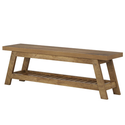 Tribesigns 55" Wood Entryway Bench with Shoe Storage, Large 2-Tier Narrow Hallway Foyer Seating Bench with Open Shelves for Entryway, Bedroom, Mudroom